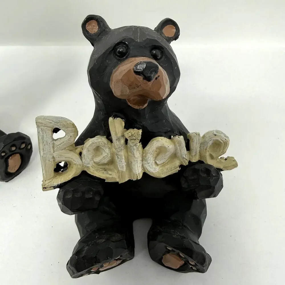 Slifka Black Bear Dream Believe Figurines Set Carved Wood Look Cottage Decor